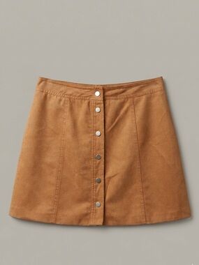 H&M Faux Suede Button Front Mini Skirt US 8 Camel Tan 70s Festival Western Boho
